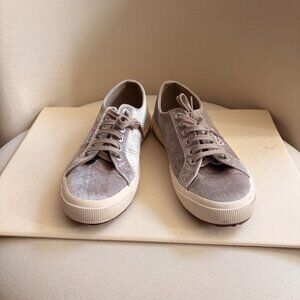 Superga 2750 Lamé sneakers in silver velour, Sz 39/9